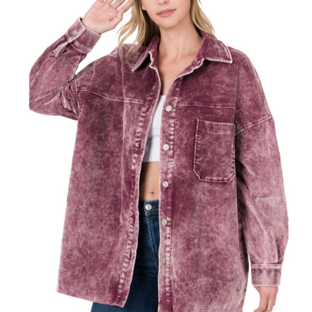 ZENANA OVERSIZED PREMIUM VINTAGE WASHED CORDUROY SHACKET M